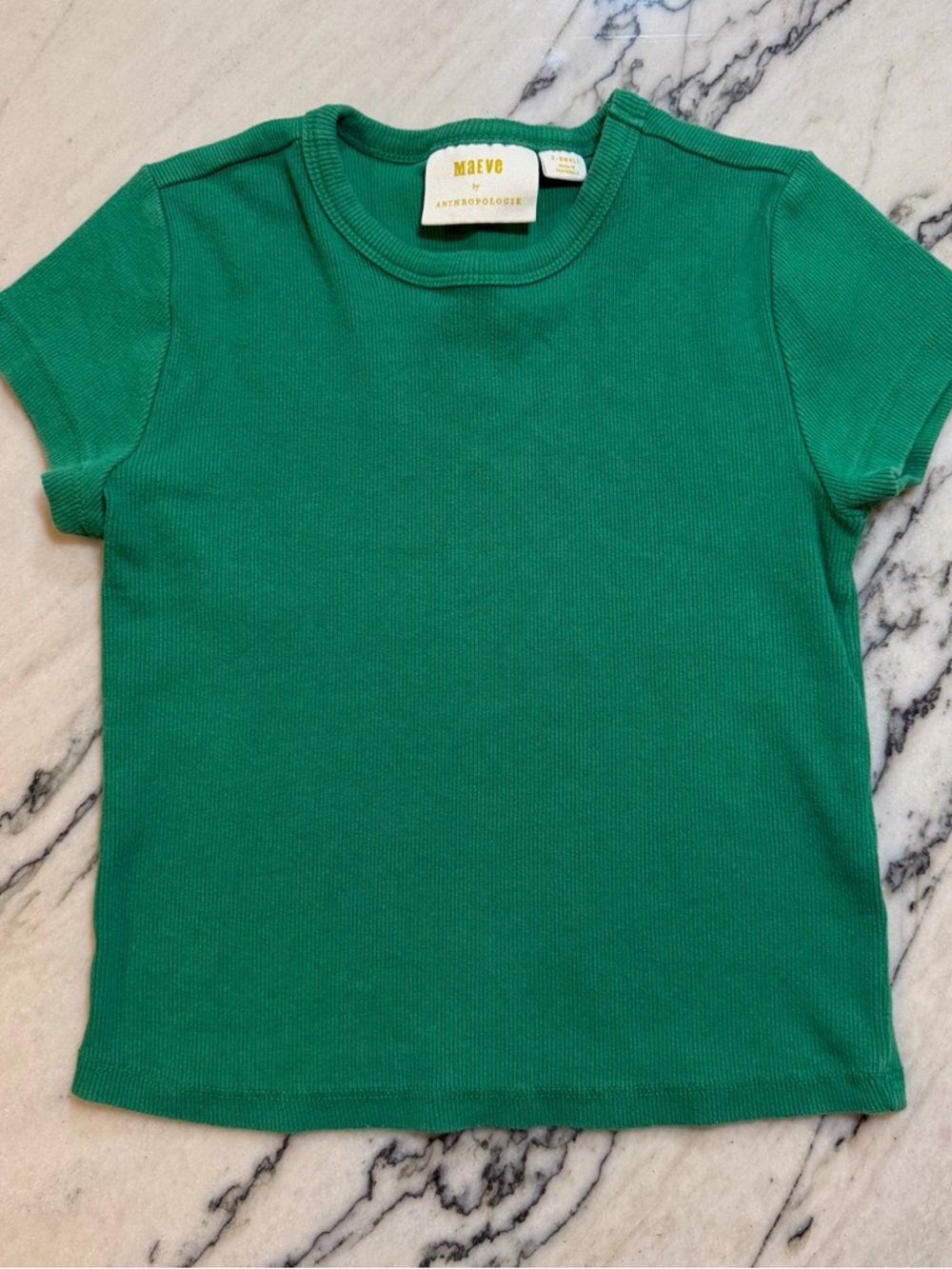 Maeve‎ Green Ribbed Short-Sleeve Crop Tee Size XS